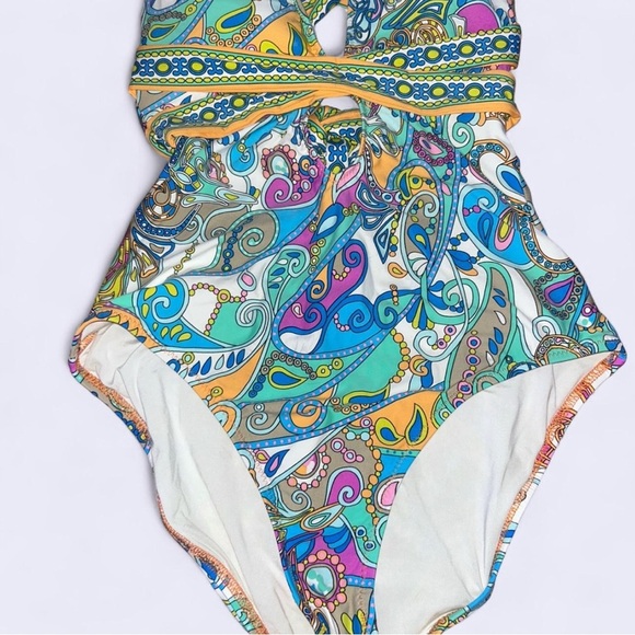 Trina Turk Artistic Blue and Green One Piece Swimsuit - Picture 3 of 5